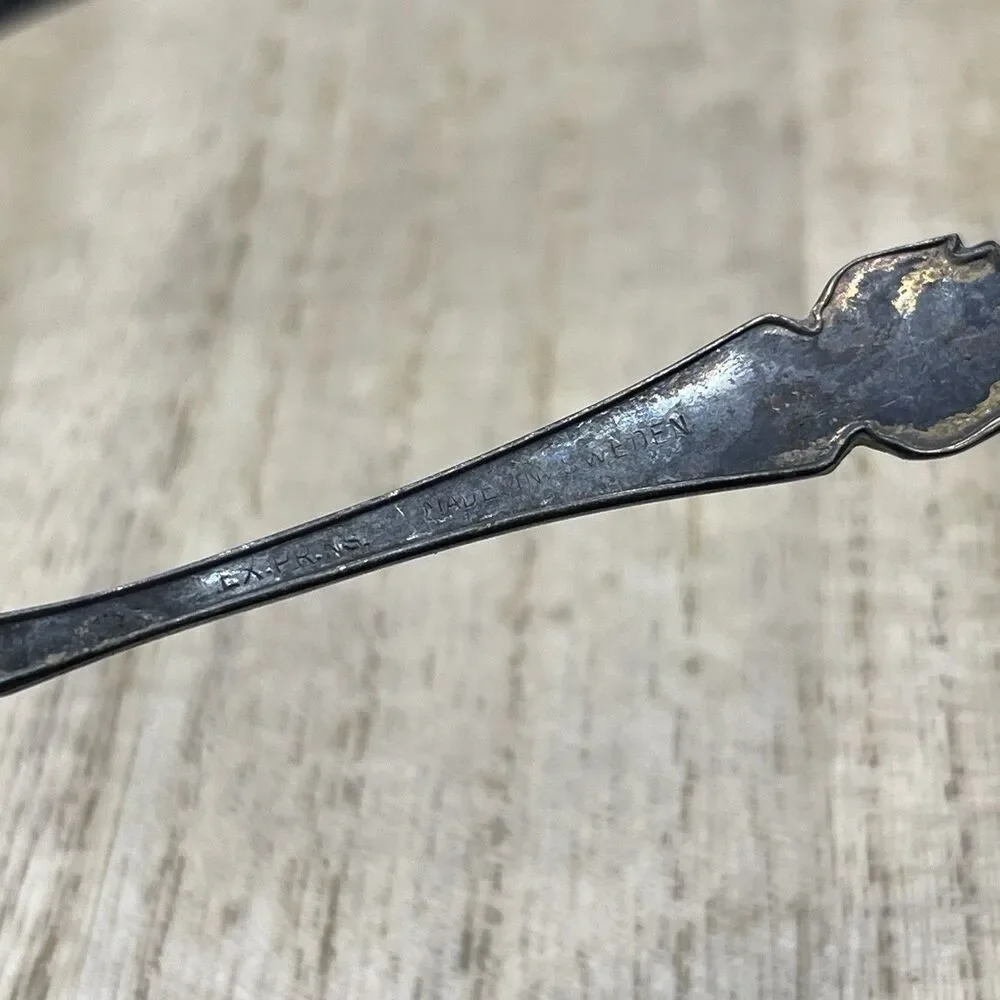 VTG ATQ EX. PRNS. Sweden Silver Plate Collector Souvenir Spoon Patina Tarnished